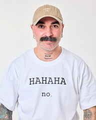 man wearing Hahaha No Cream Washed Cap
