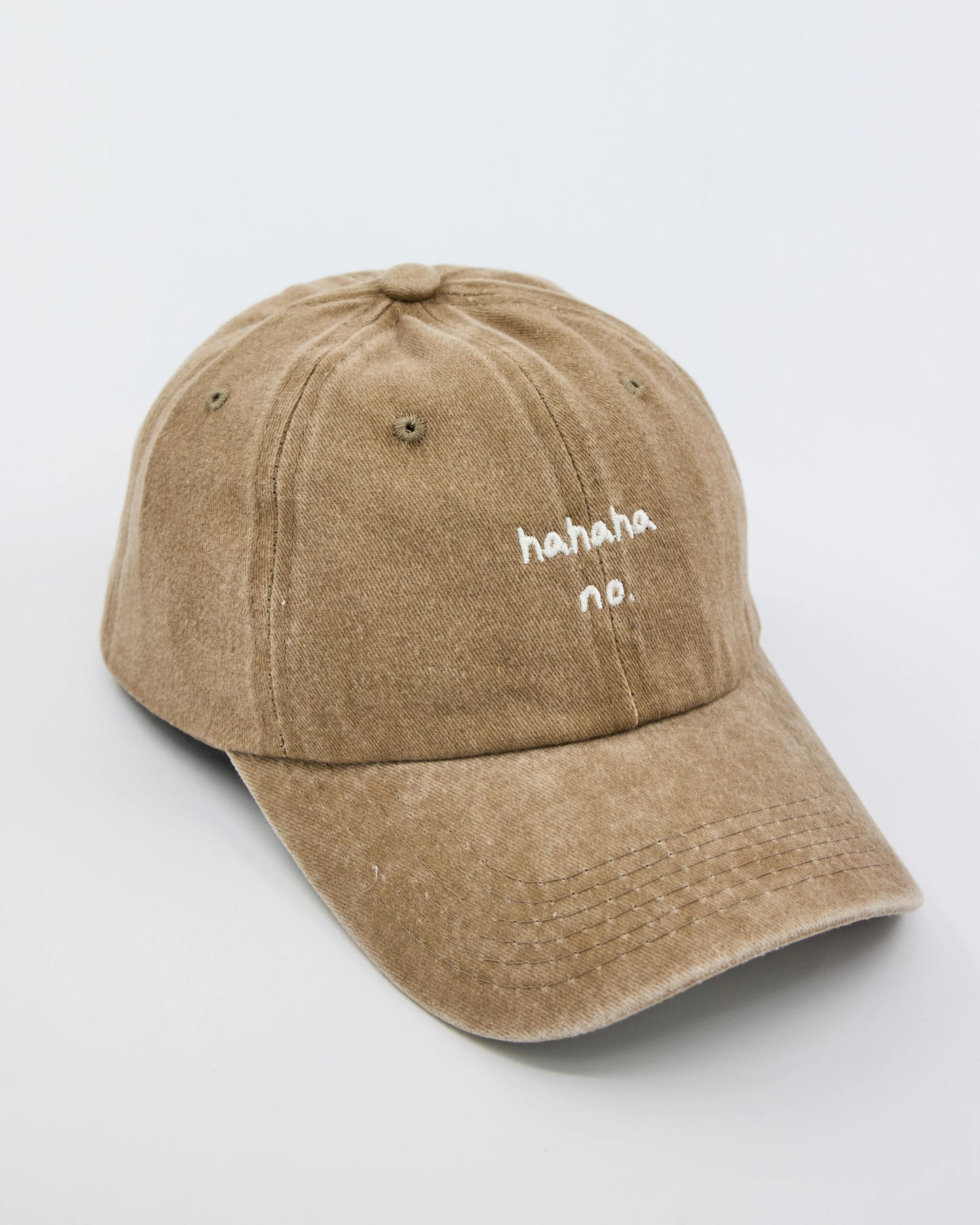 side view of Hahaha No Cream Washed Cap