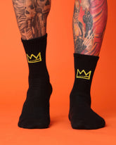 front view of crown black socks