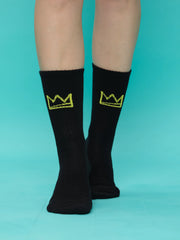 front view of crown black socks