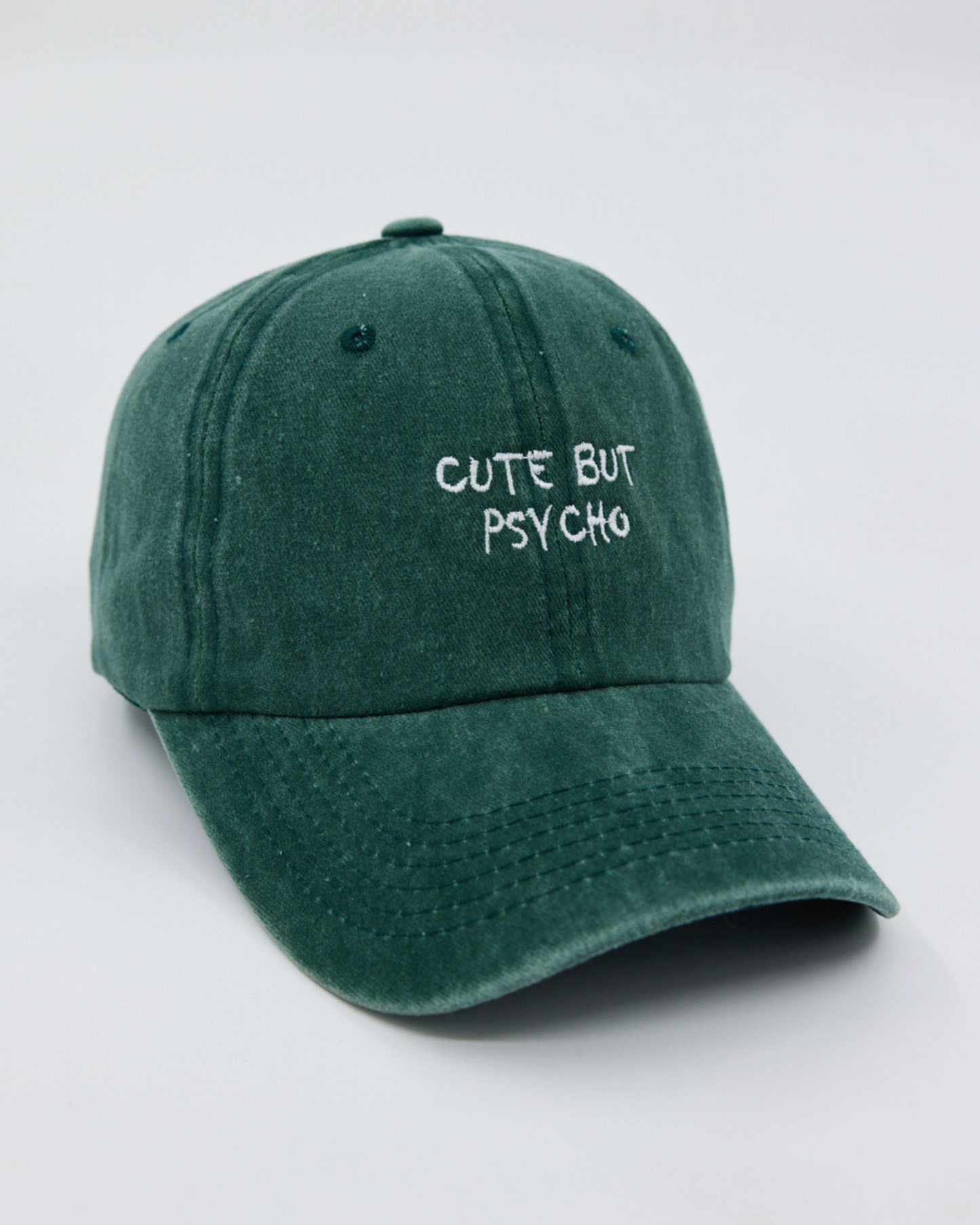 Cute But Psycho Dark Green Washed Cap