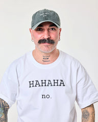 Man wearing Dark Green Washed Cap with 'Love You, Bye' embroidered in white.