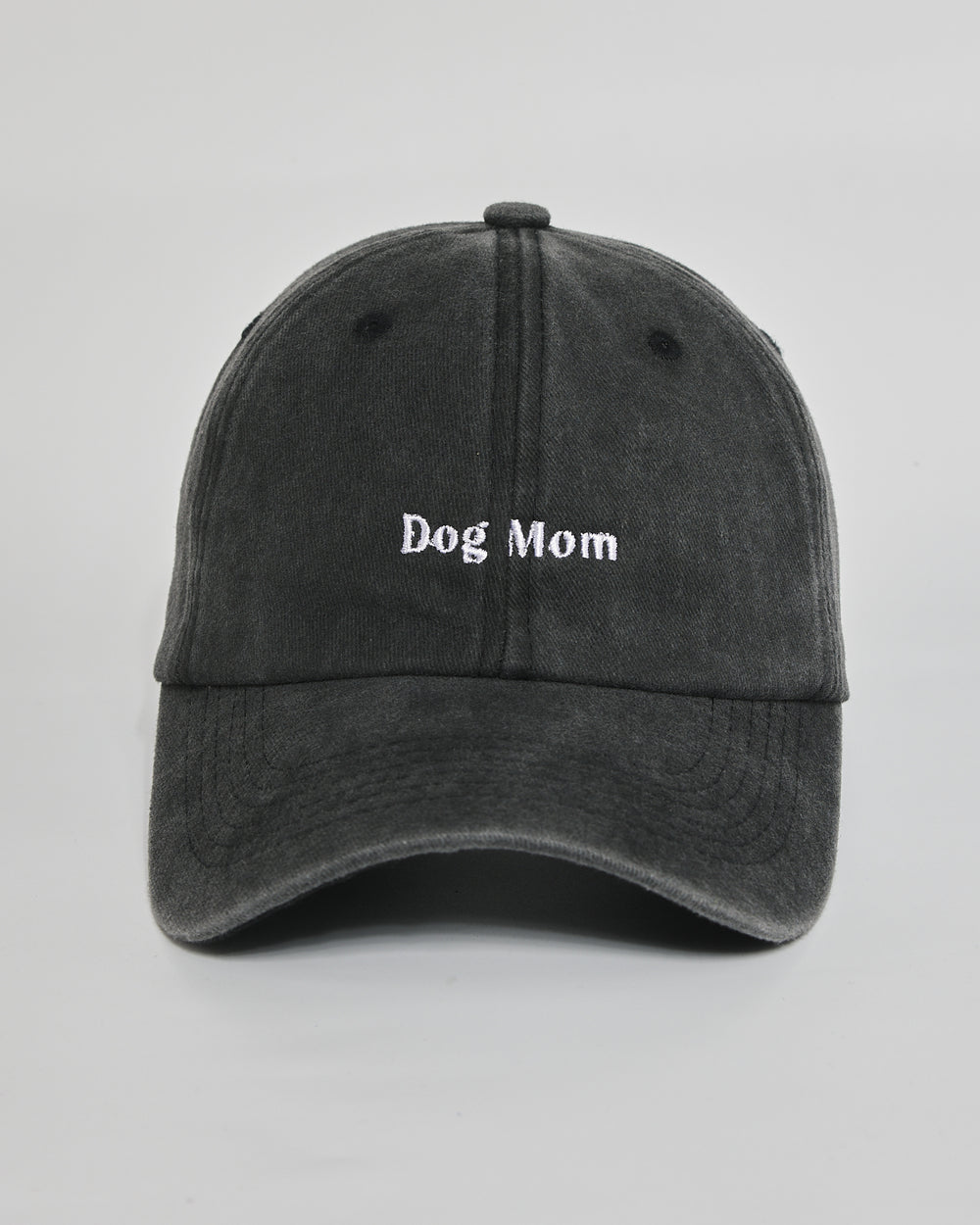 Dog Mom black washed cap - front view
