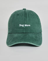 Dog Mom forest green washed cap - front view