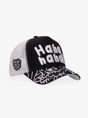 Side view of Doodle Black Trucker Hat