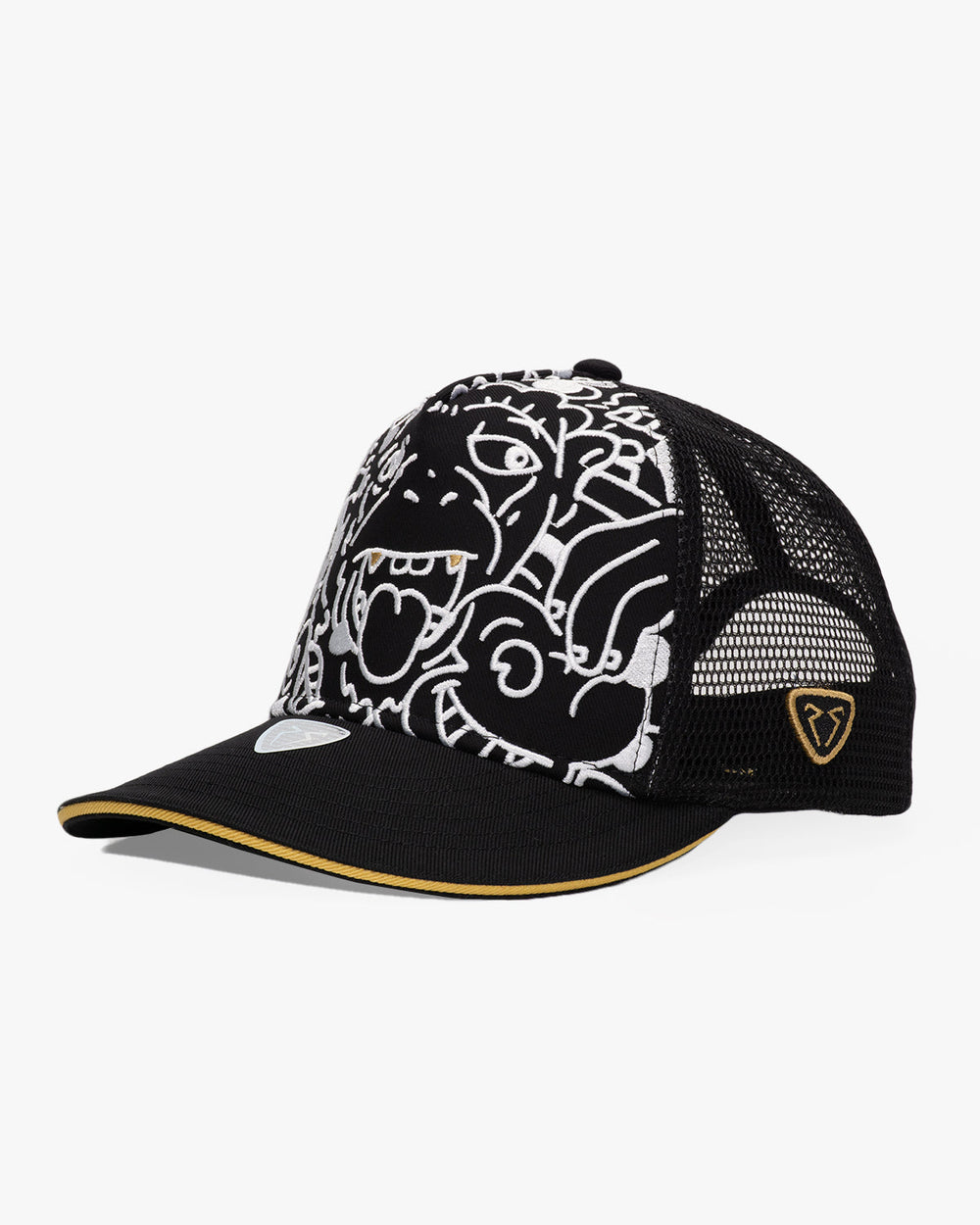 Side view of Doodle Monkey Black Baseball Cap