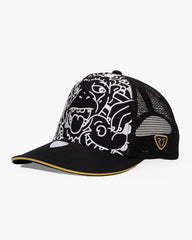 Side view of Doodle Monkey Black Baseball Cap