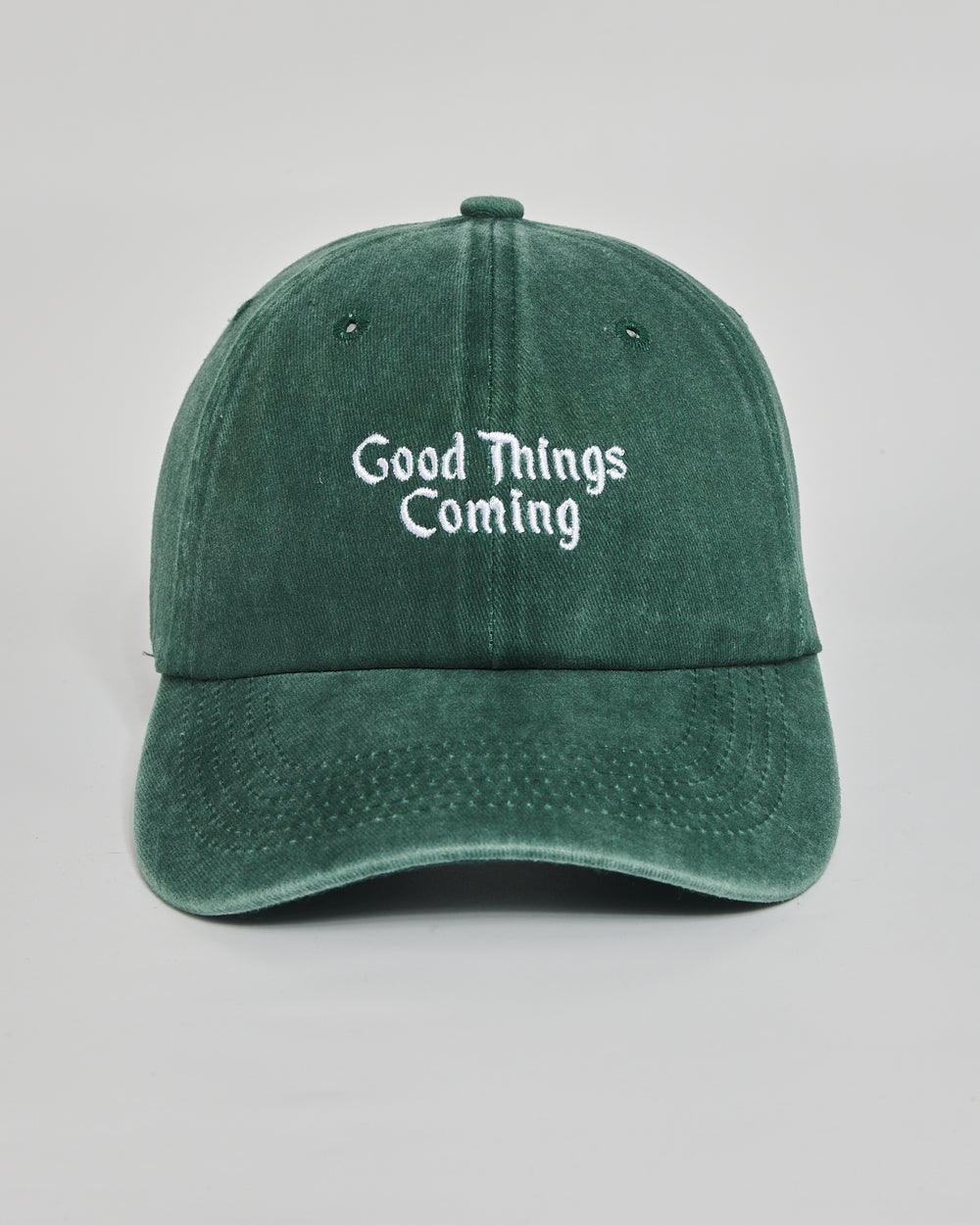 Good Things Coming forest green washed cap - front view