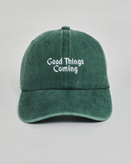 Good Things Coming forest green washed cap - front view