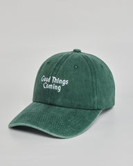 Good Things Coming forest green washed cap - side view