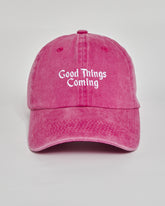 Good Things Coming hot pink washed cap - front view