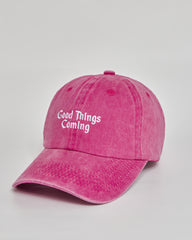 Good Things Coming hot pink washed cap - side view