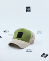 Side view of Green and Beige Customisable Trucker Cap