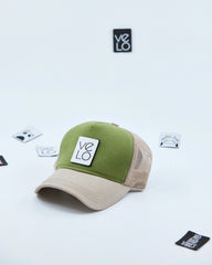 Side view of Green and Beige Customisable Trucker Cap