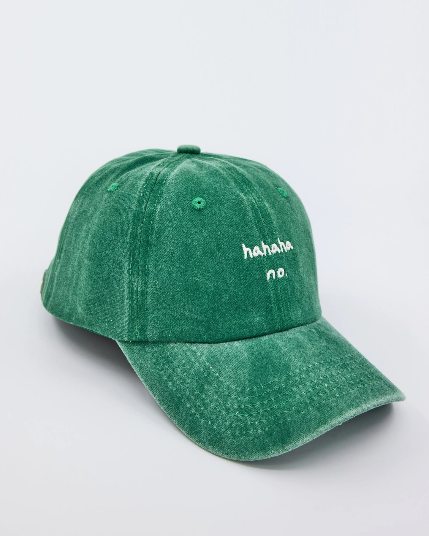 side view of Green Hahaha No Washed Cap