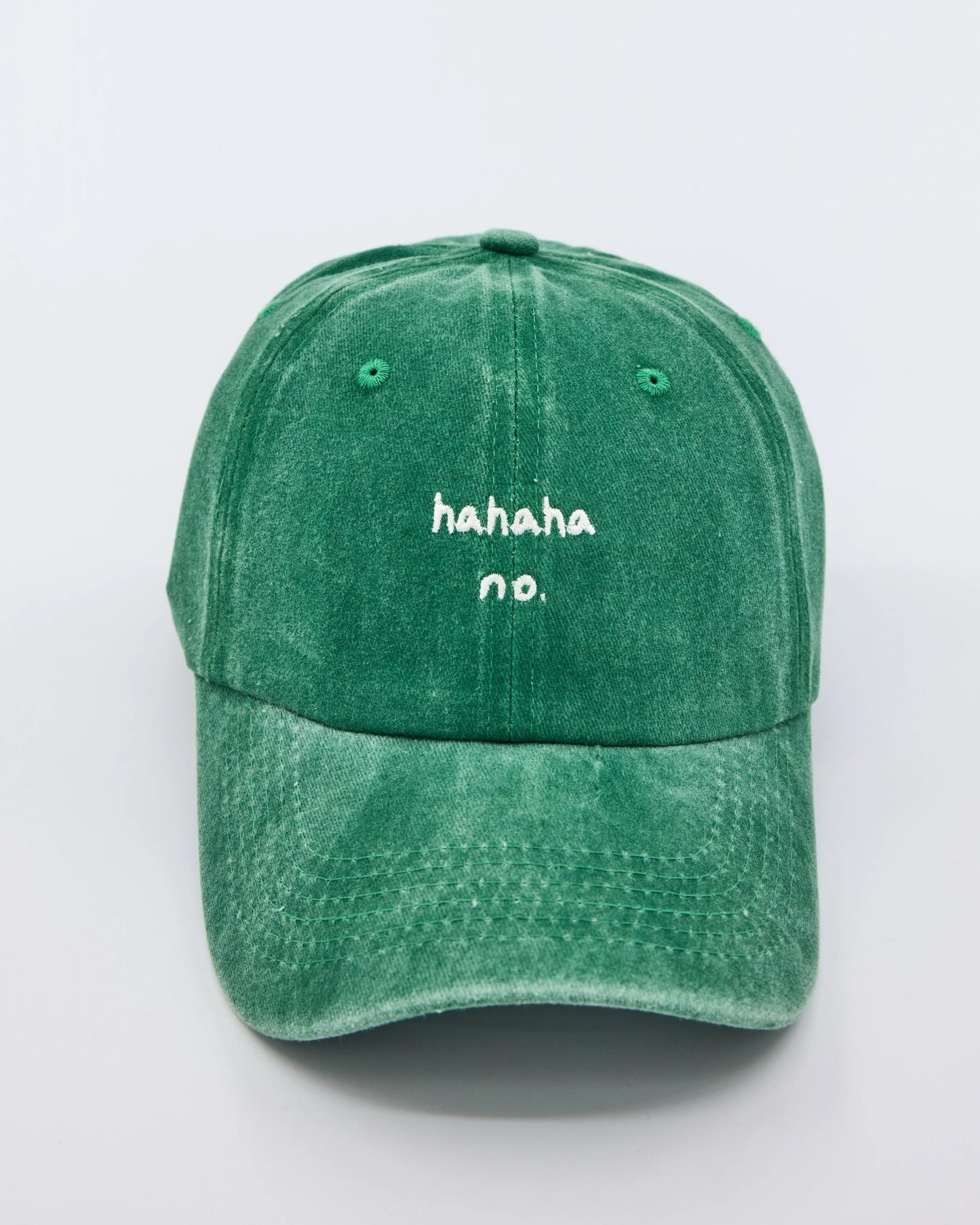 front view of Green Hahaha No Washed Cap