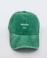 front view of Green Hahaha No Washed Cap