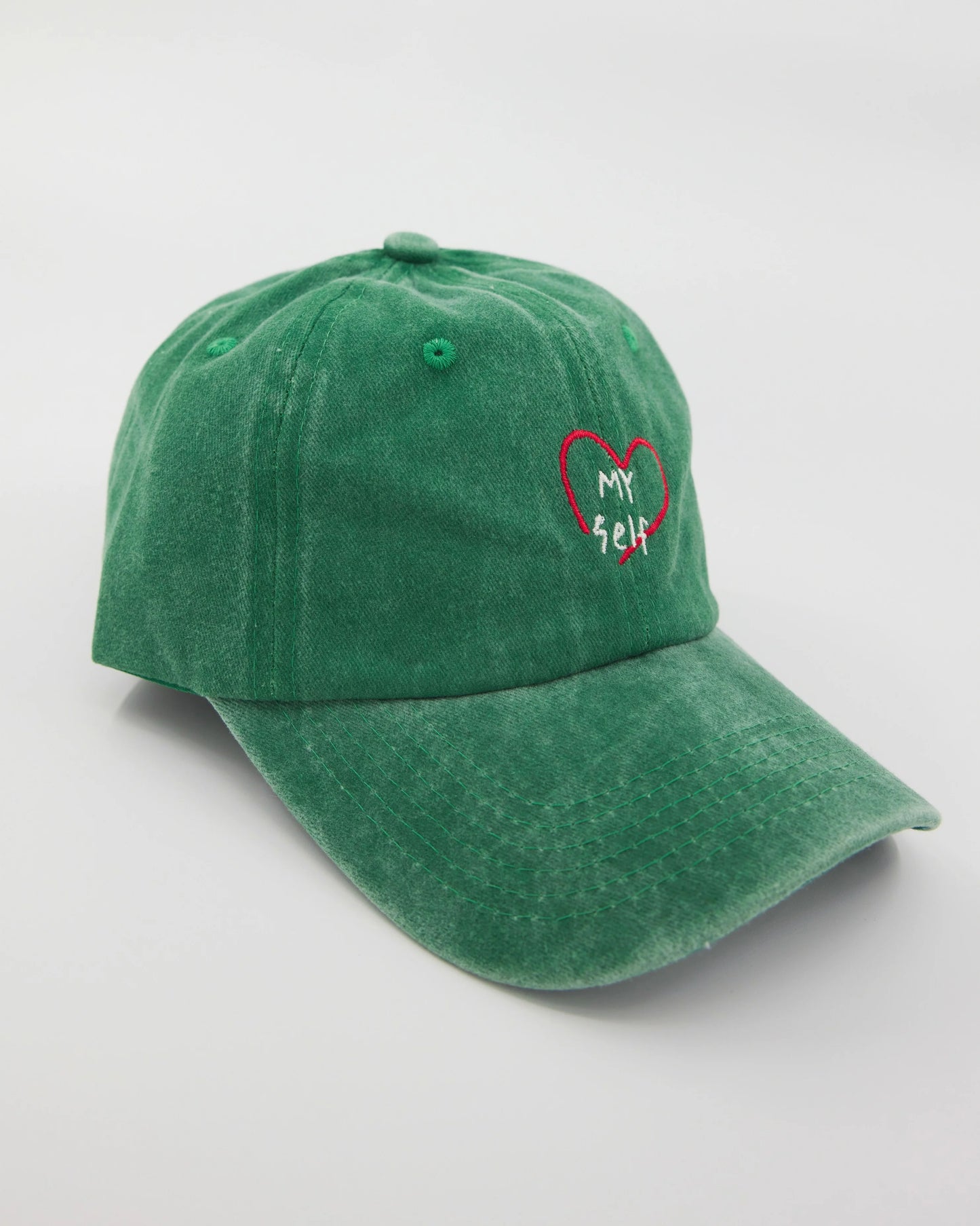 side view of Green Love Myself Washed Cap