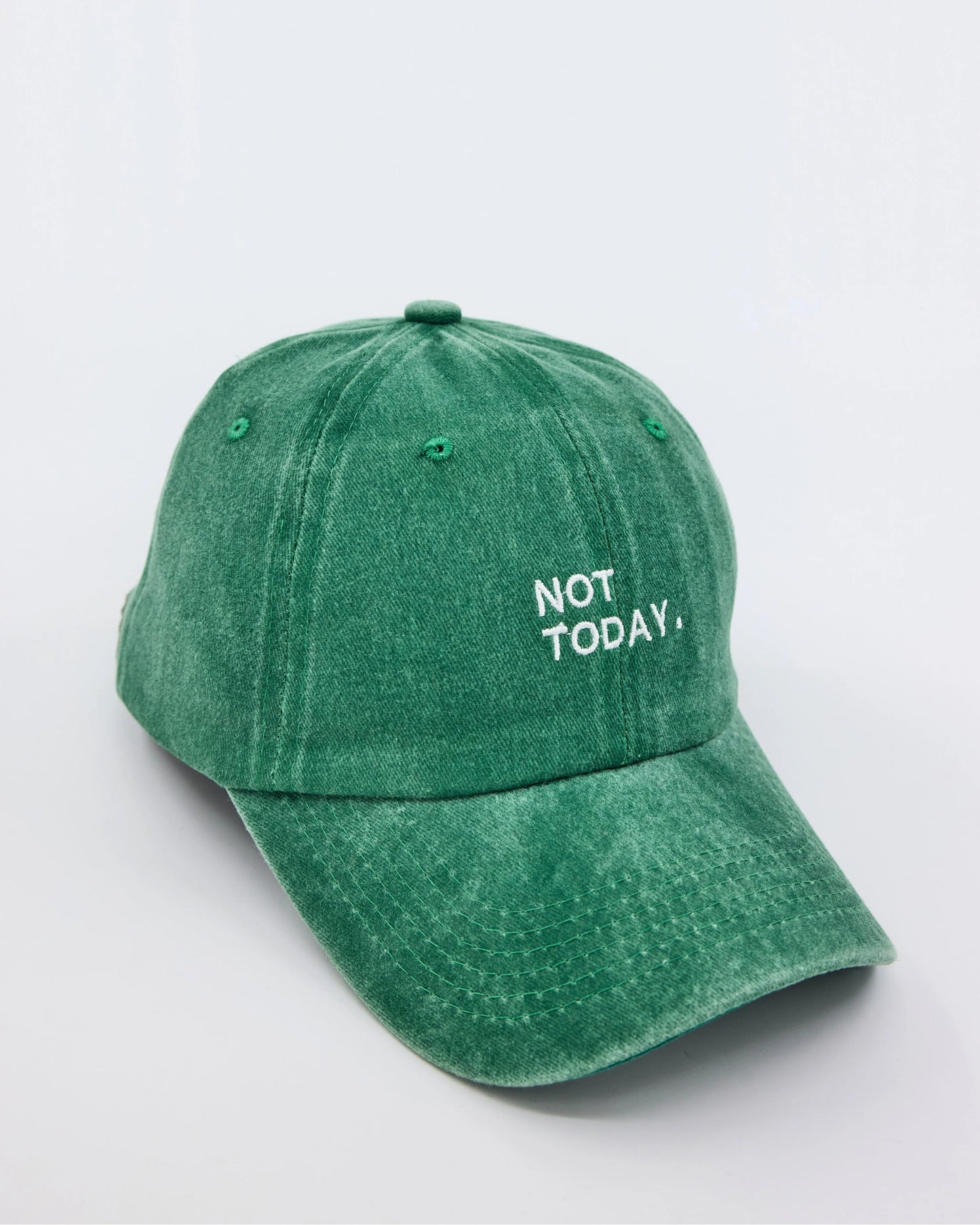 side view of Not Today Green Washed Cap