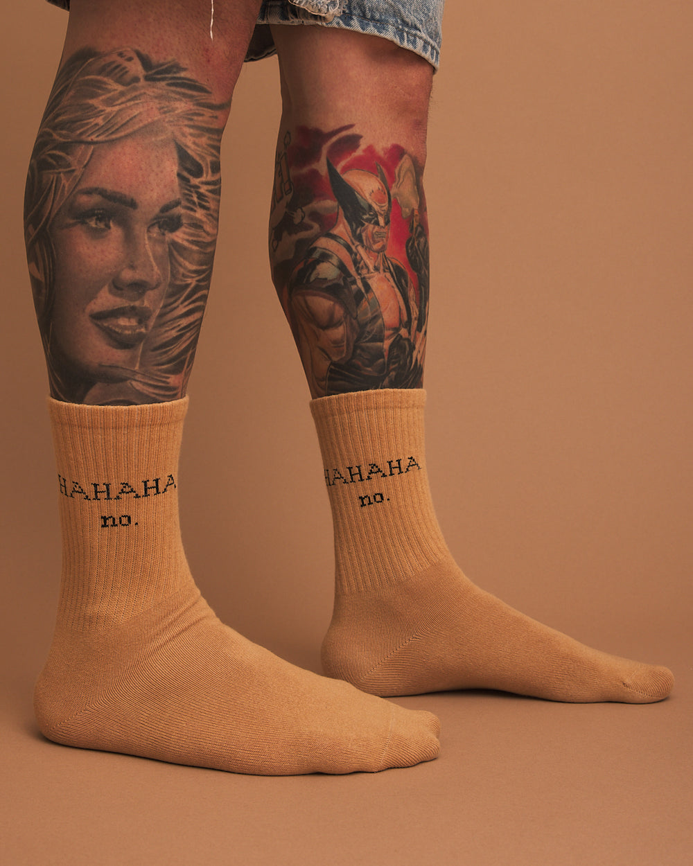 Side view of Hahaha No Beige Socks
