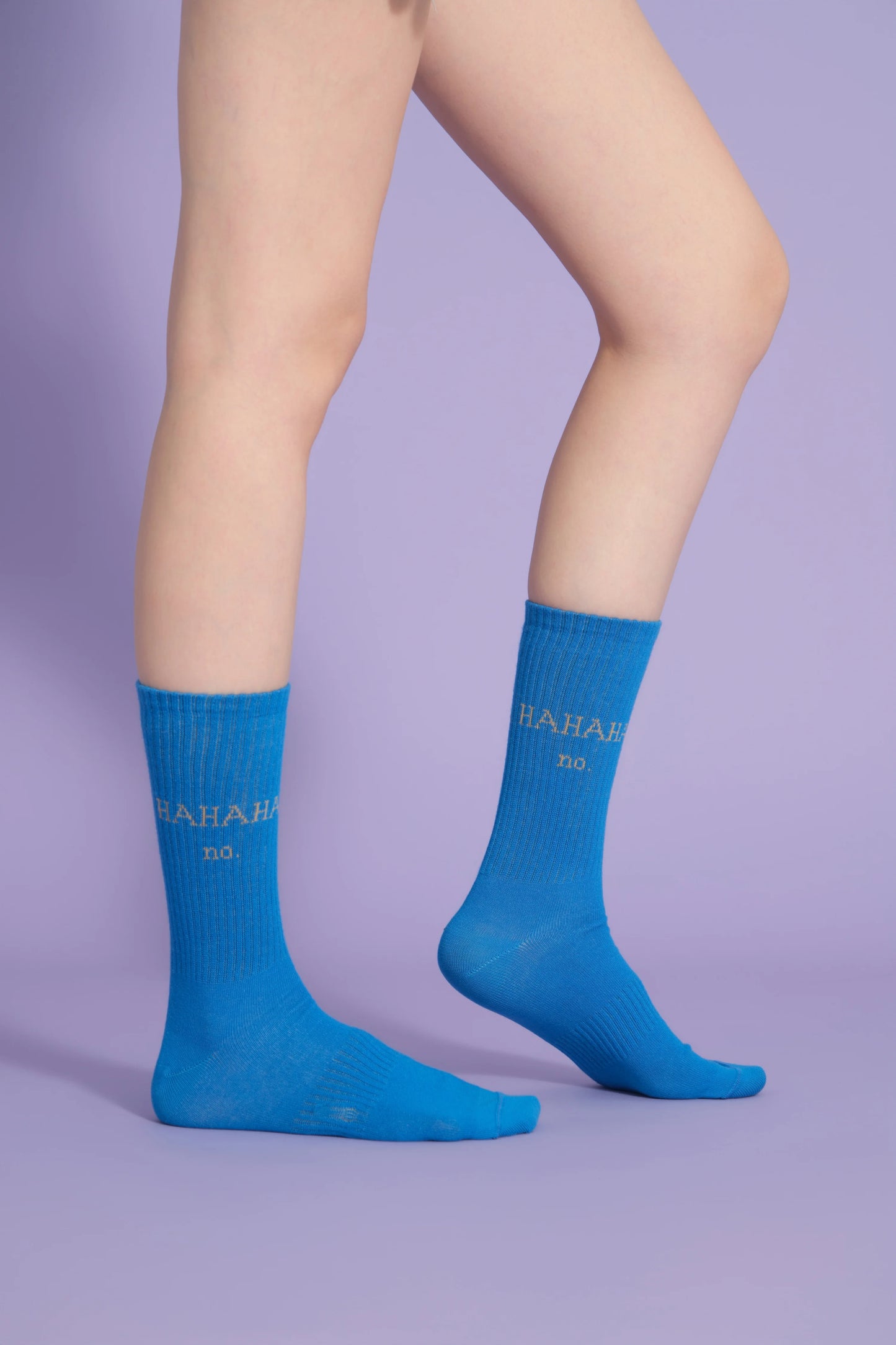 side view of blue hahaha no socks