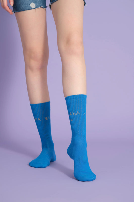 front view of blue hahaha no socks