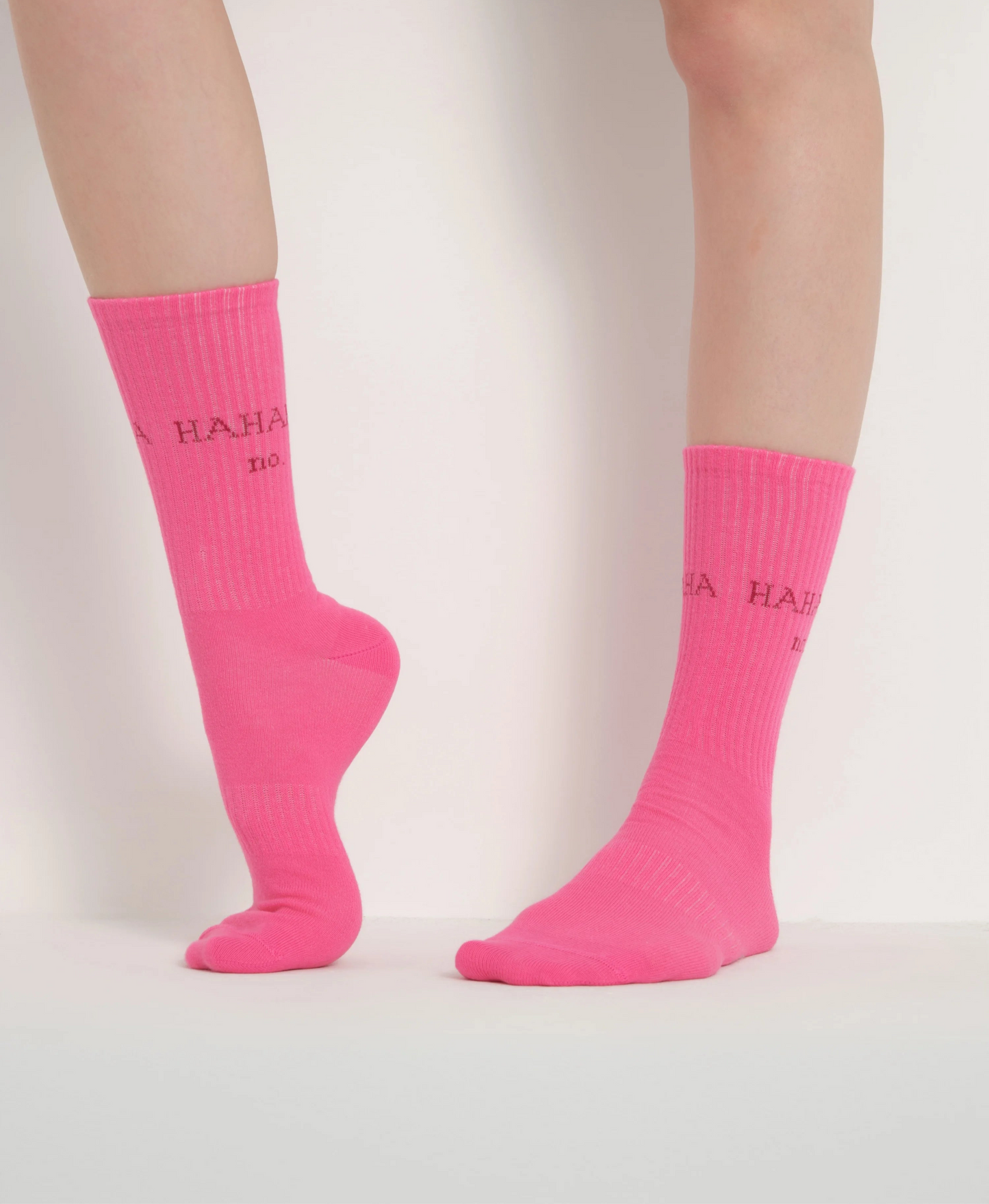 side view of pink hahaha no socks