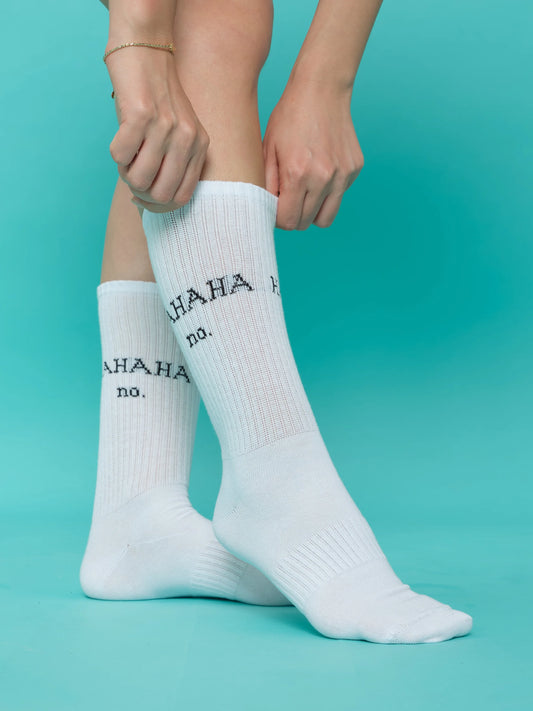 side view of hahaha no white socks