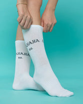 side view of hahaha no white socks