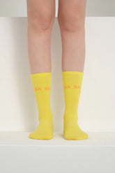 front view of yellow hahaha no socks