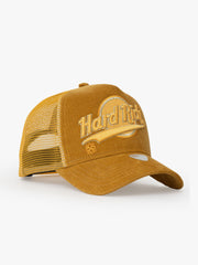 Side view of Hard Rich Yellow Trucker Hat