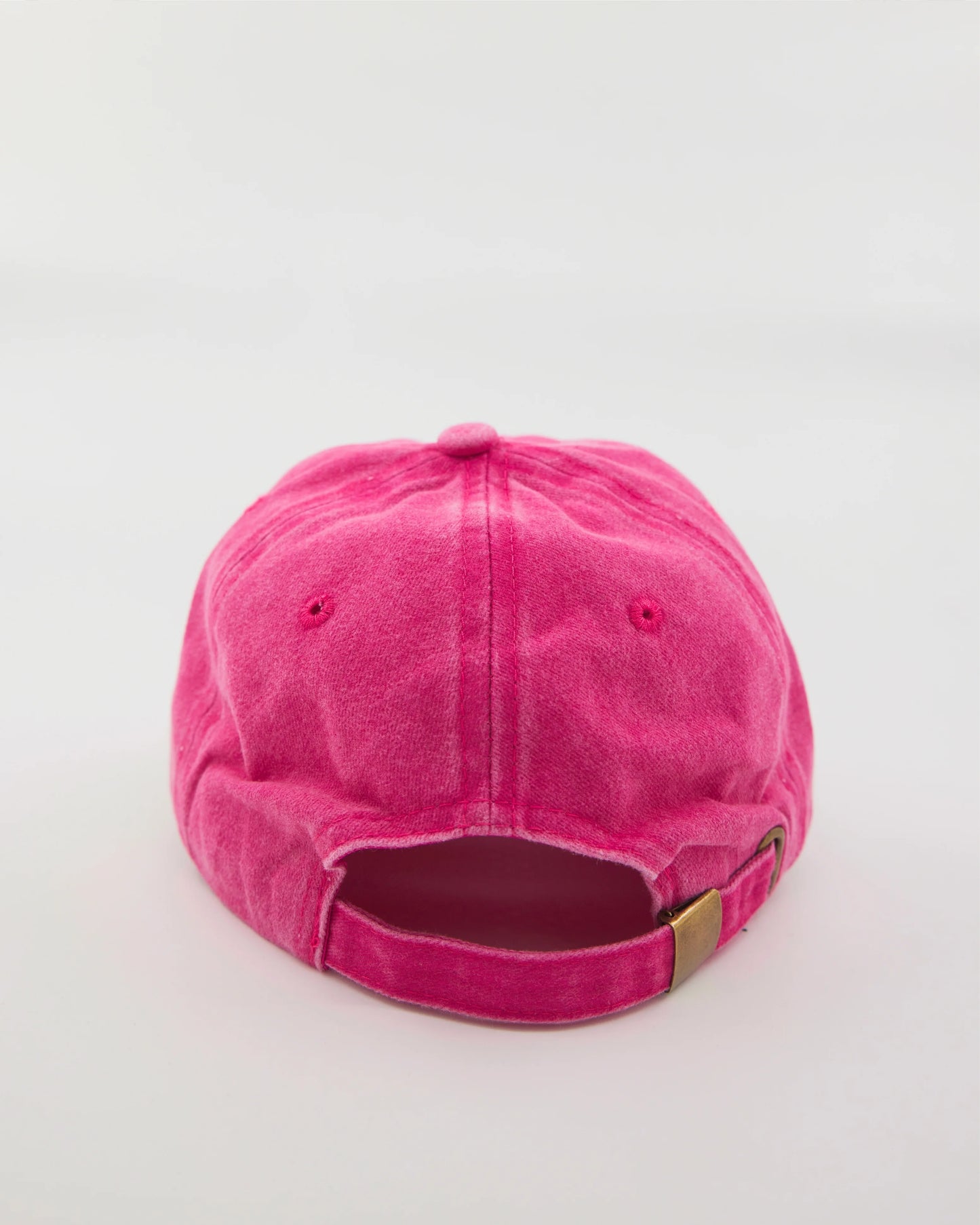 back view of hot pink washed cap with love myself embroidered in white