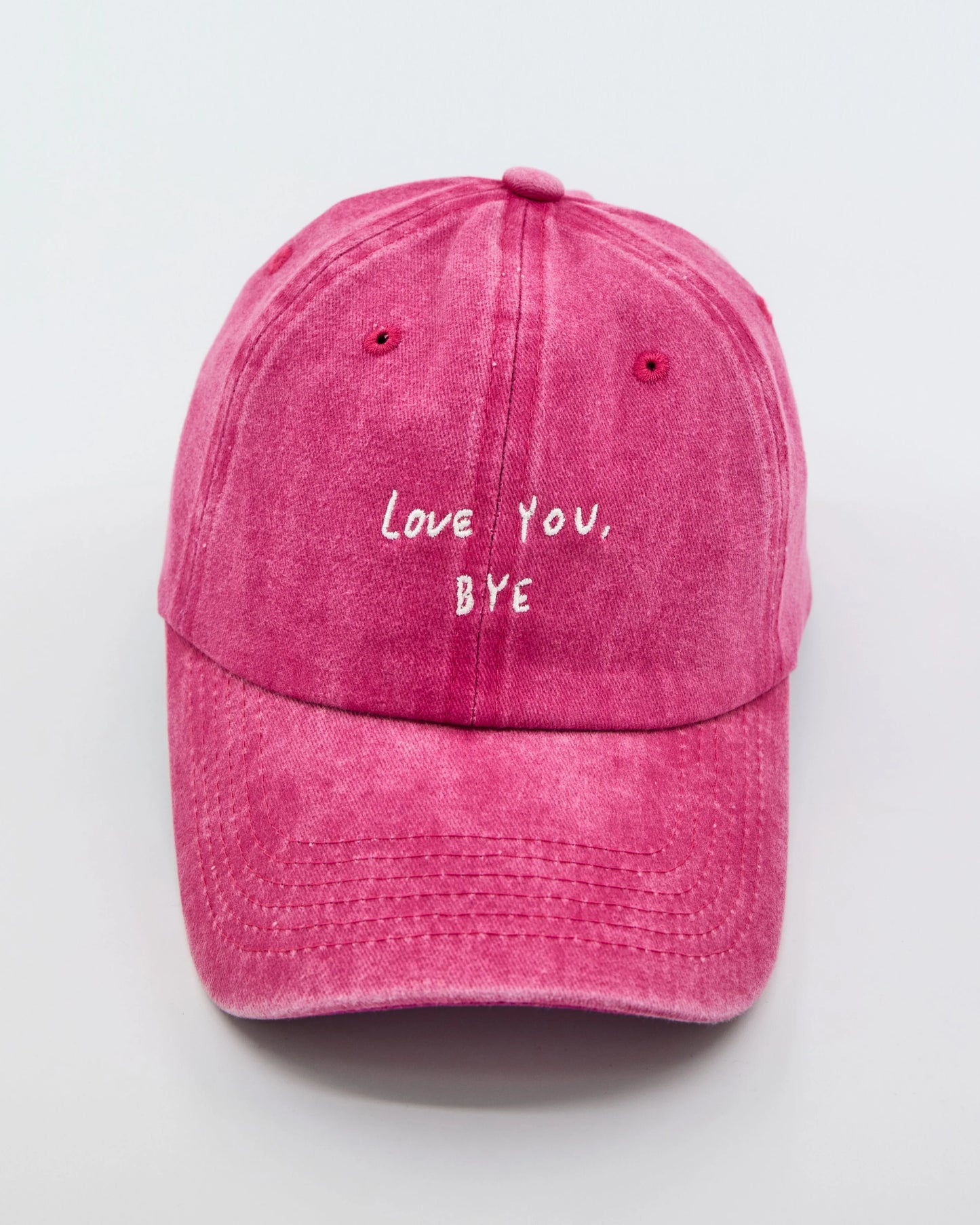 front view of Love You Bye Hot Pink Washed Cap