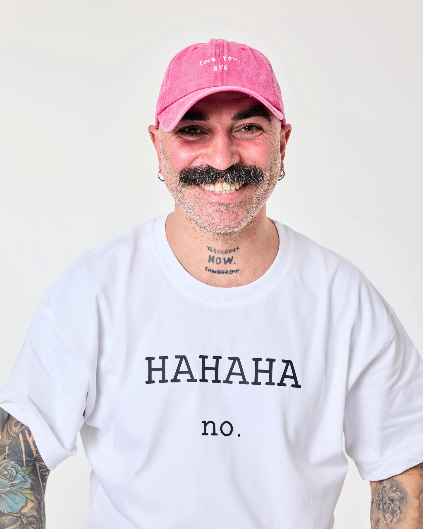 man wearing Love You Bye Hot Pink Washed Cap