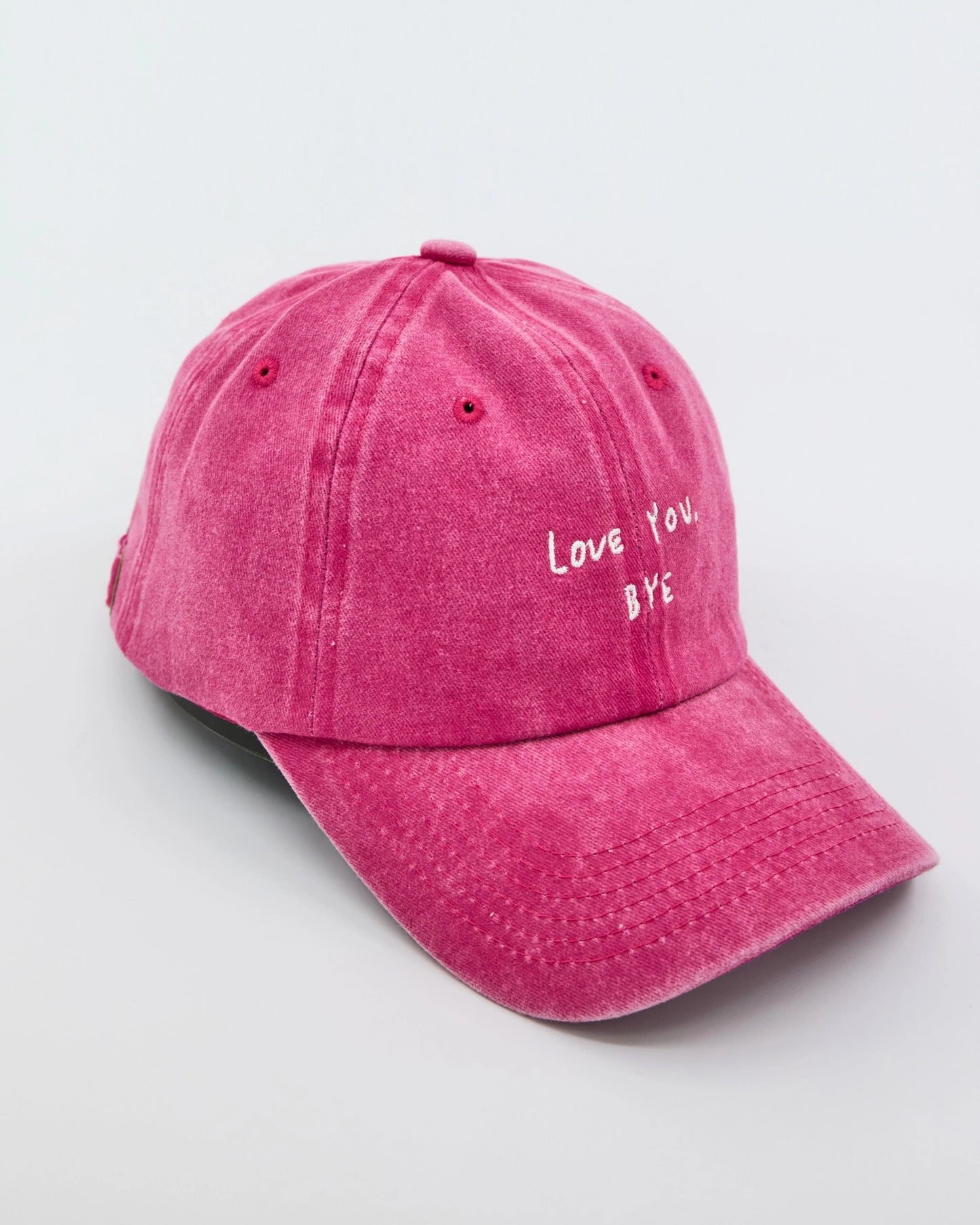 side view of Love You Bye Hot Pink Washed Cap