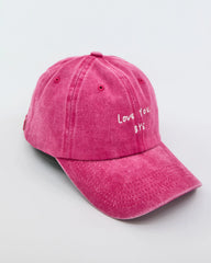 side view of Love You Bye Hot Pink Washed Cap
