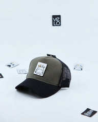 Side view of Khaki and Black Customisable Trucker Cap