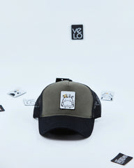Front view of Khaki and Black Customisable Trucker Cap