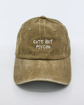 front view of Cute But Psycho Khaki Washed Cap