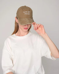 woman wearing Cute But Psycho Khaki Washed Cap