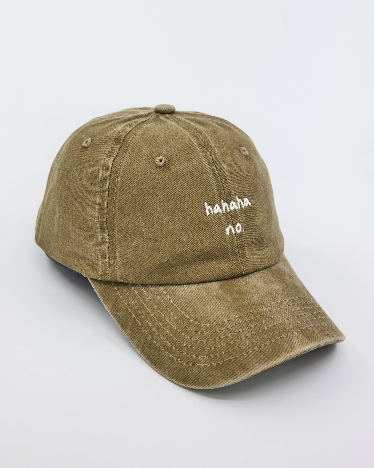 side view of Hahaha No Khaki Washed Cap