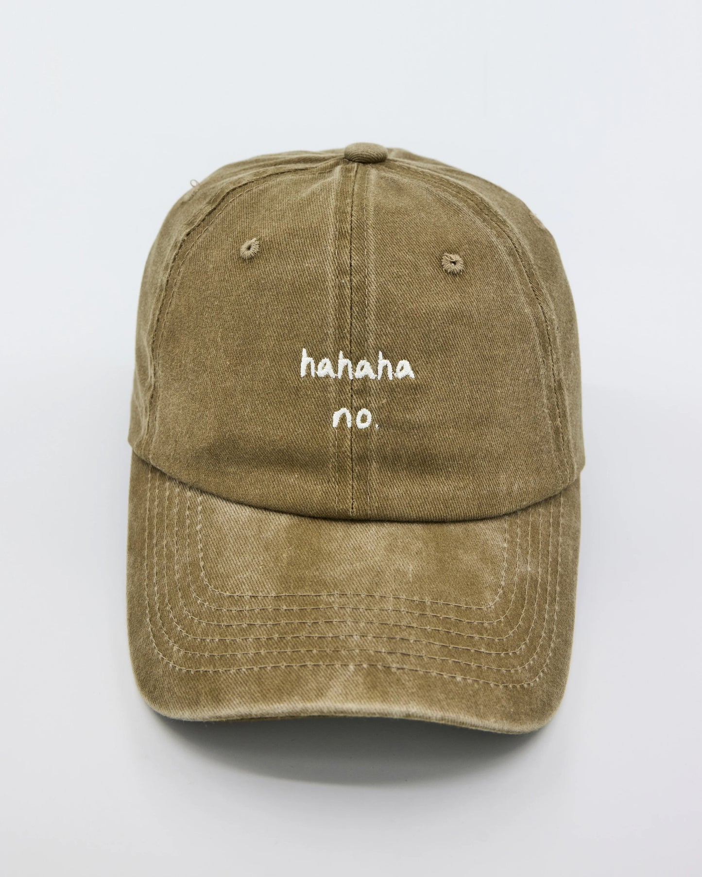 front view of Hahaha No Khaki Washed Cap