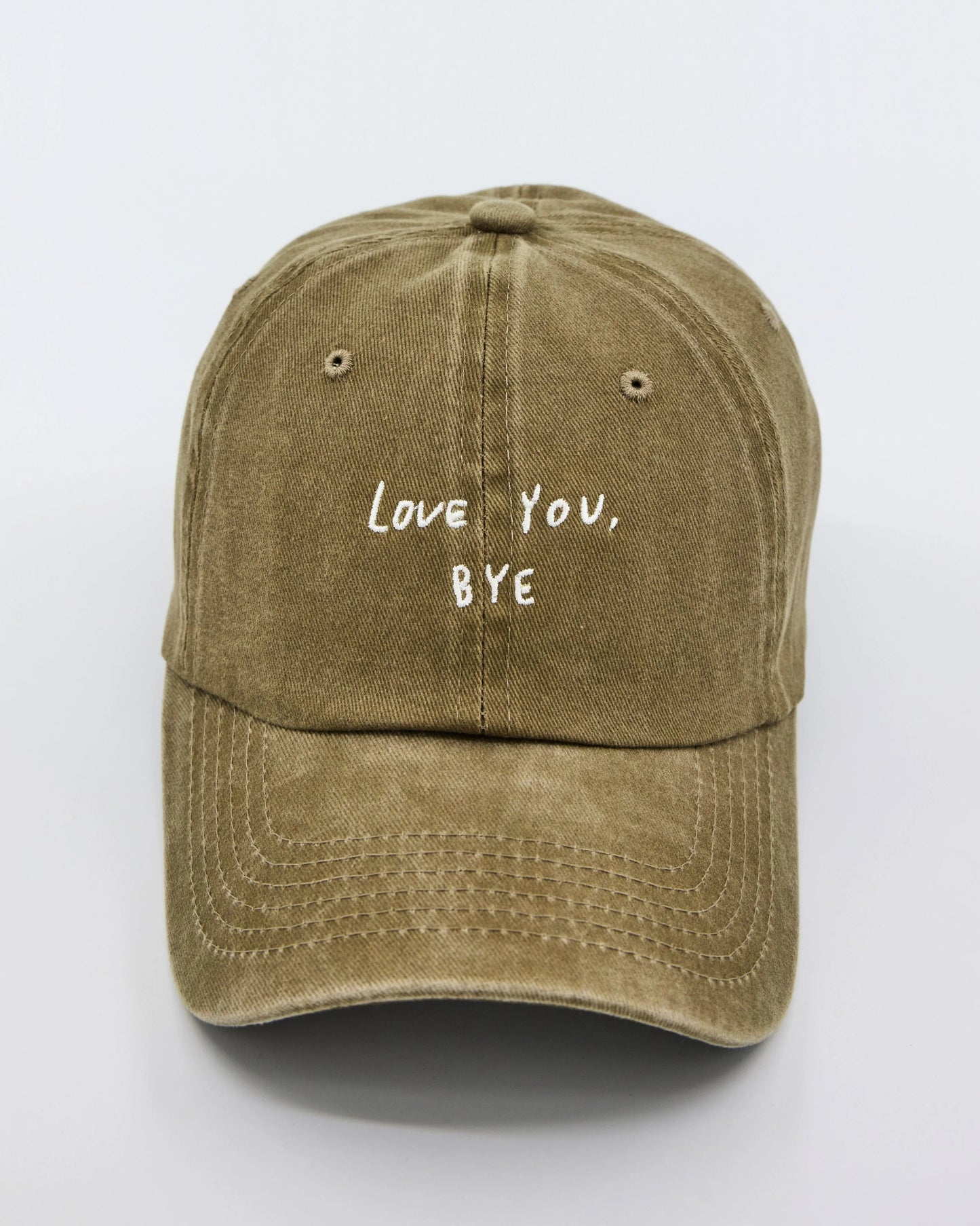 front view of Love You Bye Khaki Washed Cap