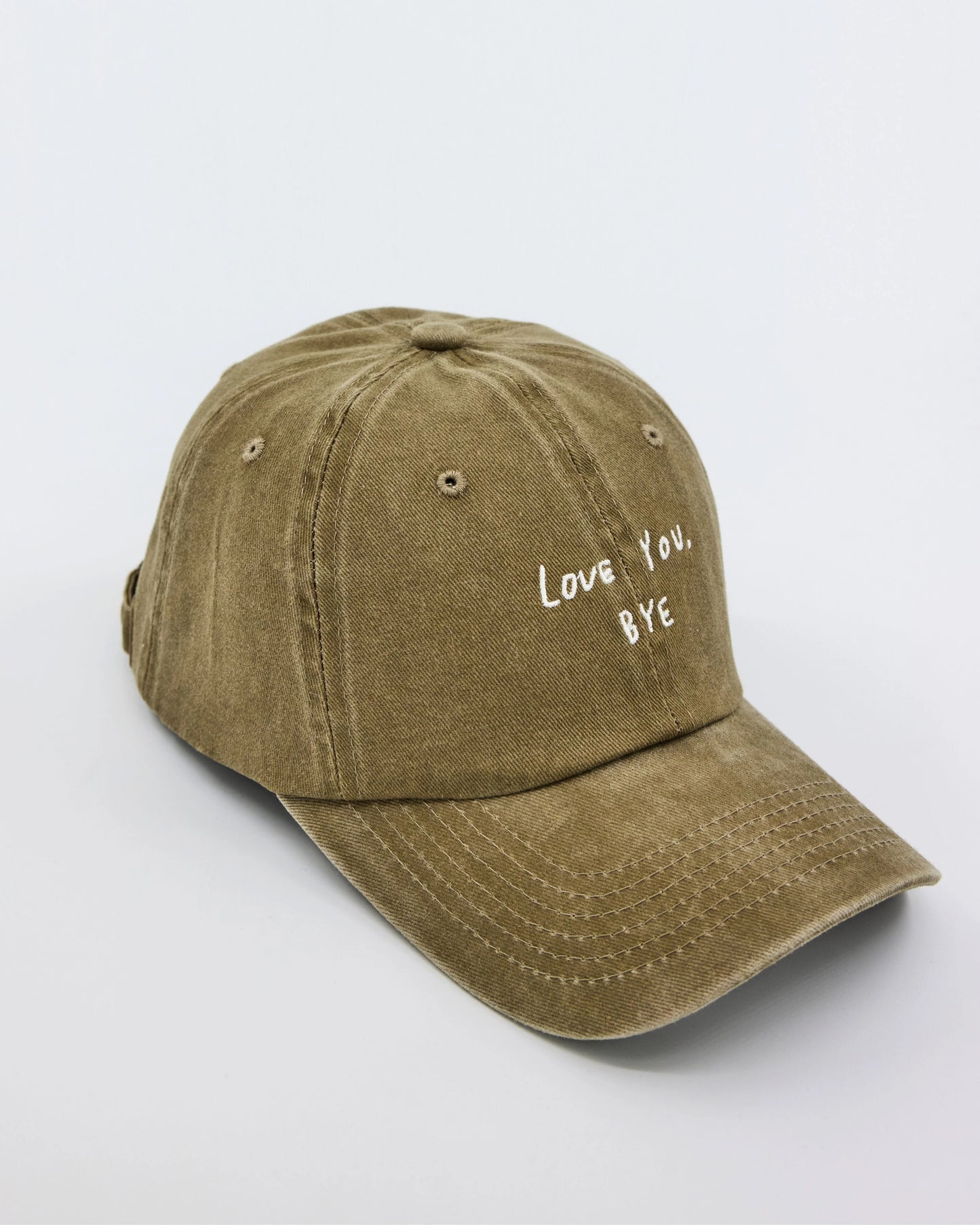 side view of Love You Bye Khaki Washed Cap