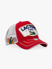 Side view of Lactose Free Red Trucker Hat