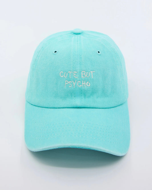 front view of Cute But Psycho Light Blue Washed Cap