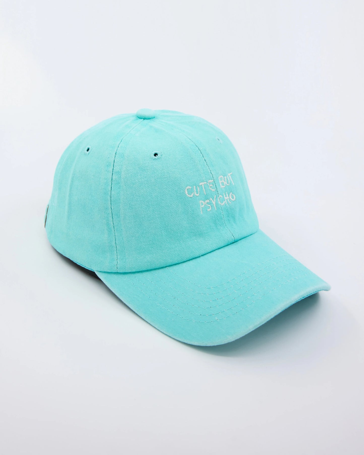 side view of Cute But Psycho Light Blue Washed Cap