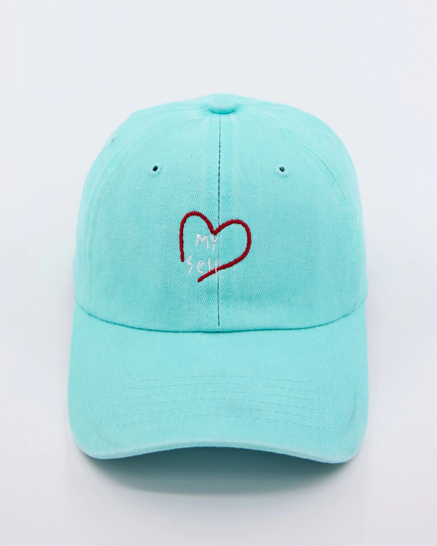 front view of Light Blue Love Myself Washed Cap