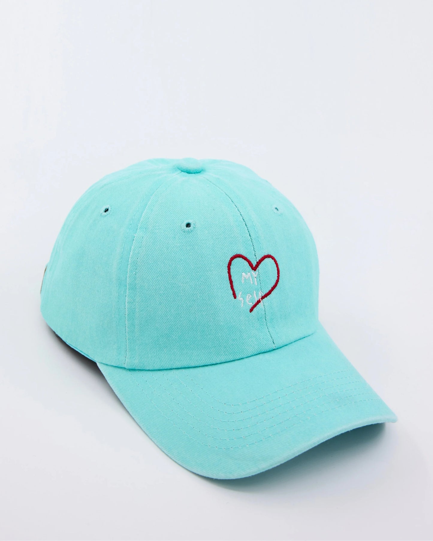side view of Love Myself Light Blue Washed Cap