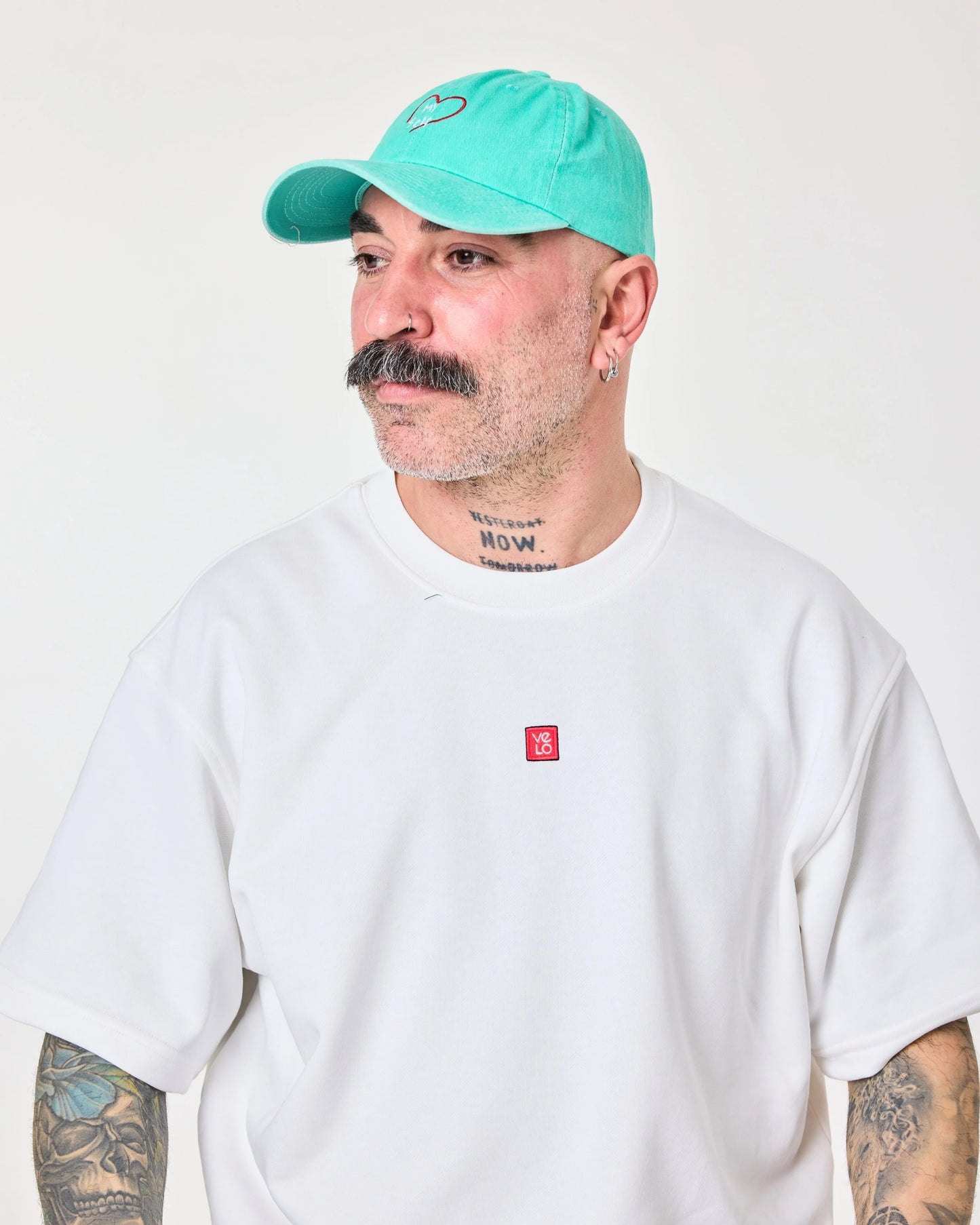 side view of man wearing Love Myself Light Blue Washed Cap